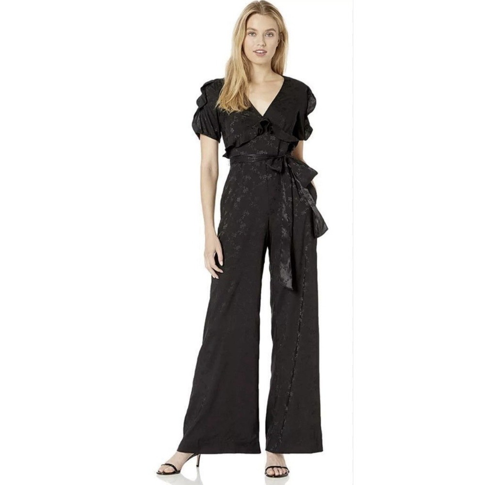 Jill Stuart‎ Womens Black Floral Jacquard Short Sleeve Jumpsuit Size 2